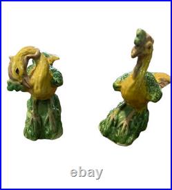 Pair Of Chinese Three Color Porcelain Phoenix Figures Statues Small Vintage