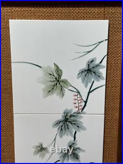 Pair Of Japanese Porcelain Pottery Framed Plaques Ruffed Grouse Birds Flowers 2