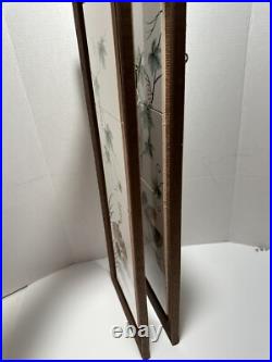 Pair Of Japanese Porcelain Pottery Framed Plaques Ruffed Grouse Birds Flowers 2