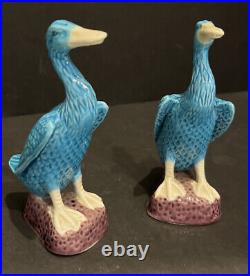 Pair Of Majolica Cerelean Blue Chinese Porcelean Ducks