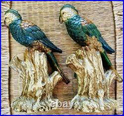 Pair Of Majolica Style Ceramic Parrots Birds Vintage