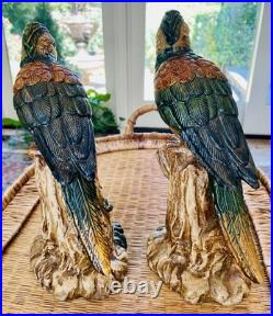 Pair Of Majolica Style Ceramic Parrots Birds Vintage