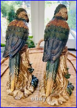 Pair Of Majolica Style Ceramic Parrots Birds Vintage