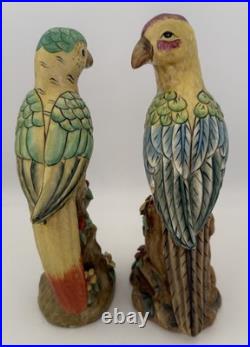 Pair Of Majolica Style Ceramic Parrots Colorful
