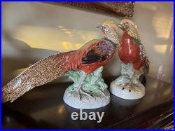 Pair Of Porcelain Highness Golden Pheasant Figurines By Dresden