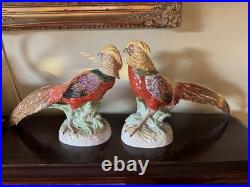Pair Of Porcelain Highness Golden Pheasant Figurines By Dresden