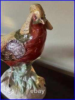 Pair Of Porcelain Highness Golden Pheasant Figurines By Dresden