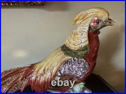 Pair Of Porcelain Highness Golden Pheasant Figurines By Dresden
