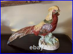 Pair Of Porcelain Highness Golden Pheasant Figurines By Dresden