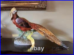 Pair Of Porcelain Highness Golden Pheasant Figurines By Dresden