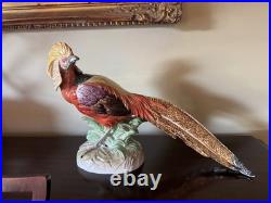 Pair Of Porcelain Highness Golden Pheasant Figurines By Dresden