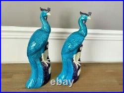 Pair Of Turquoise And Manganese Glazed Chinese Porcelain Ho-Ho Birds Phoenixes