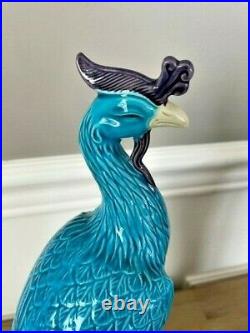 Pair Of Turquoise And Manganese Glazed Chinese Porcelain Ho-Ho Birds Phoenixes