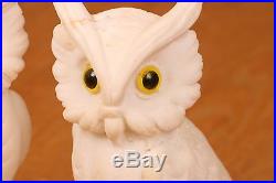 Pair Of Vintage White Ceramic Owl Statues With Eyes Figure Mid Century Modern