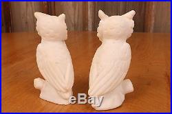Pair Of Vintage White Ceramic Owl Statues With Eyes Figure Mid Century Modern