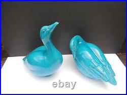 Pair Of Vintage XL Chinese Export Turquoise Porcelain Figural Ducks each 5lbs ++