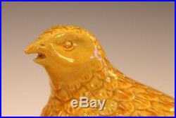 Pair Old Antique Chinese Porcelain Bird Figures Chickens Quail Couple Yellow
