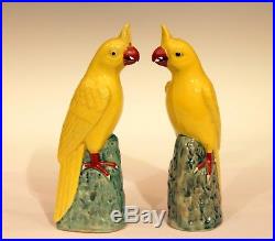 Pair Old Vintage Chinese Porcelain Garniture Bird Parakeet Figures Marked