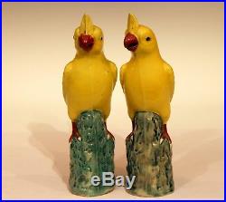 Pair Old Vintage Chinese Porcelain Garniture Bird Parakeet Figures Marked