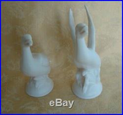 Pair Parian Bette Porcelain Bisque Relief Mold Figure Statue Sculpture Birds