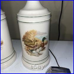 Pair Porcelain Table Lamps Mallard Ducks Excellent