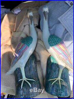 Pair Specta Chinese Porcelain 20 Tall Cranes Colorful, Marked, Male/Female