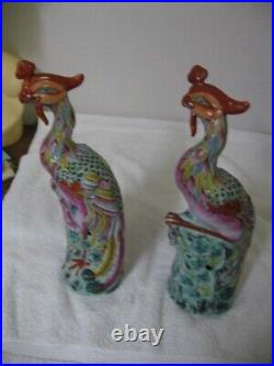 Pair Vintage Chnese Porcelain Phoenix Birds
