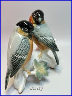 Pair Vintage German Karl Ens Porcelain Figurine Group Bullfinch Bird Perched