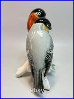 Pair Vintage German Karl Ens Porcelain Figurine Group Bullfinch Bird Perched