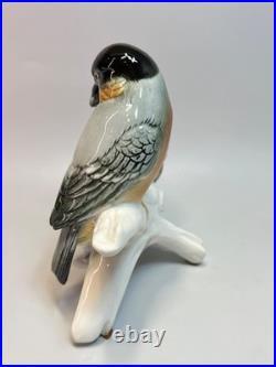 Pair Vintage German Karl Ens Porcelain Figurine Group Bullfinch Bird Perched