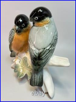 Pair Vintage German Karl Ens Porcelain Figurine Group Bullfinch Bird Perched