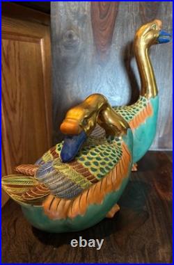 Pair Vintage Japanese Porcelain Clay Kutani Geese Mandarin Ducks Andrea by Sadek