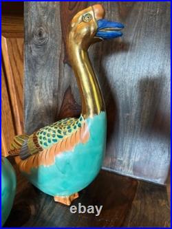 Pair Vintage Japanese Porcelain Clay Kutani Geese Mandarin Ducks Andrea by Sadek