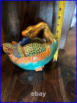 Pair Vintage Japanese Porcelain Clay Kutani Geese Mandarin Ducks Andrea by Sadek