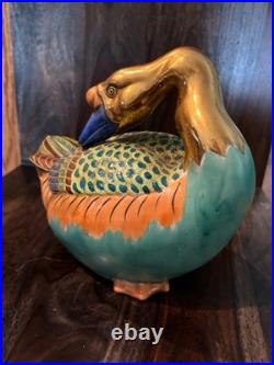 Pair Vintage Japanese Porcelain Clay Kutani Geese Mandarin Ducks Andrea by Sadek