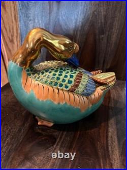 Pair Vintage Japanese Porcelain Clay Kutani Geese Mandarin Ducks Andrea by Sadek