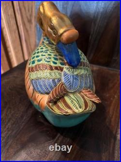 Pair Vintage Japanese Porcelain Clay Kutani Geese Mandarin Ducks Andrea by Sadek