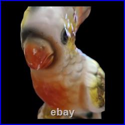 Pair Vtg Majolica Cockatoo Bird Figurines 9 Japan Colorful Gold Trim MCM