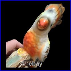 Pair Vtg Majolica Cockatoo Bird Figurines 9 Japan Colorful Gold Trim MCM