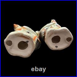 Pair Vtg Majolica Cockatoo Bird Figurines 9 Japan Colorful Gold Trim MCM