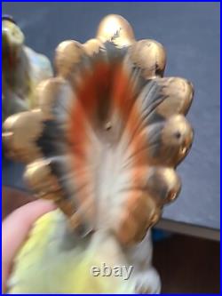 Pair Vtg Majolica Cockatoo Bird Figurines 9 Japan Colorful Gold Trim MCM