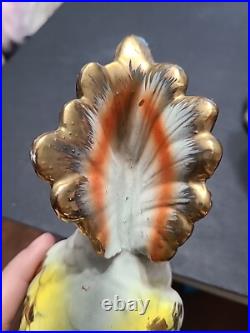 Pair Vtg Majolica Cockatoo Bird Figurines 9 Japan Colorful Gold Trim MCM