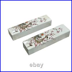 Pair White Porcelain Flower Birds Scenery Rectangular Display Paperweight GB347