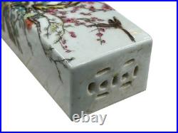 Pair White Porcelain Flower Birds Scenery Rectangular Display Paperweight GB347