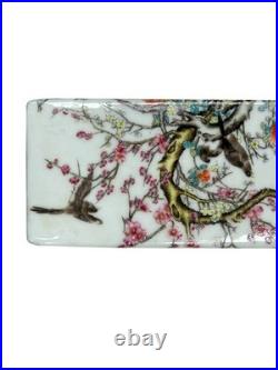 Pair White Porcelain Flower Birds Scenery Rectangular Display Paperweight GB347