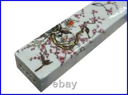 Pair White Porcelain Flower Birds Scenery Rectangular Display Paperweight GB347