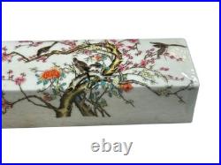Pair White Porcelain Flower Birds Scenery Rectangular Display Paperweight GB347