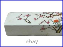 Pair White Porcelain Flower Birds Scenery Rectangular Display Paperweight GB347