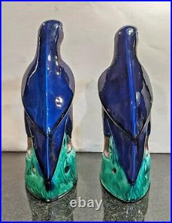 Pair of 19th Century Chinese Porcelain Parrots with Cobalt Blue Glaze