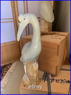 Pair of Antique Chinese Export Porcelain Asian Statue of Cranes 16.5 Tall